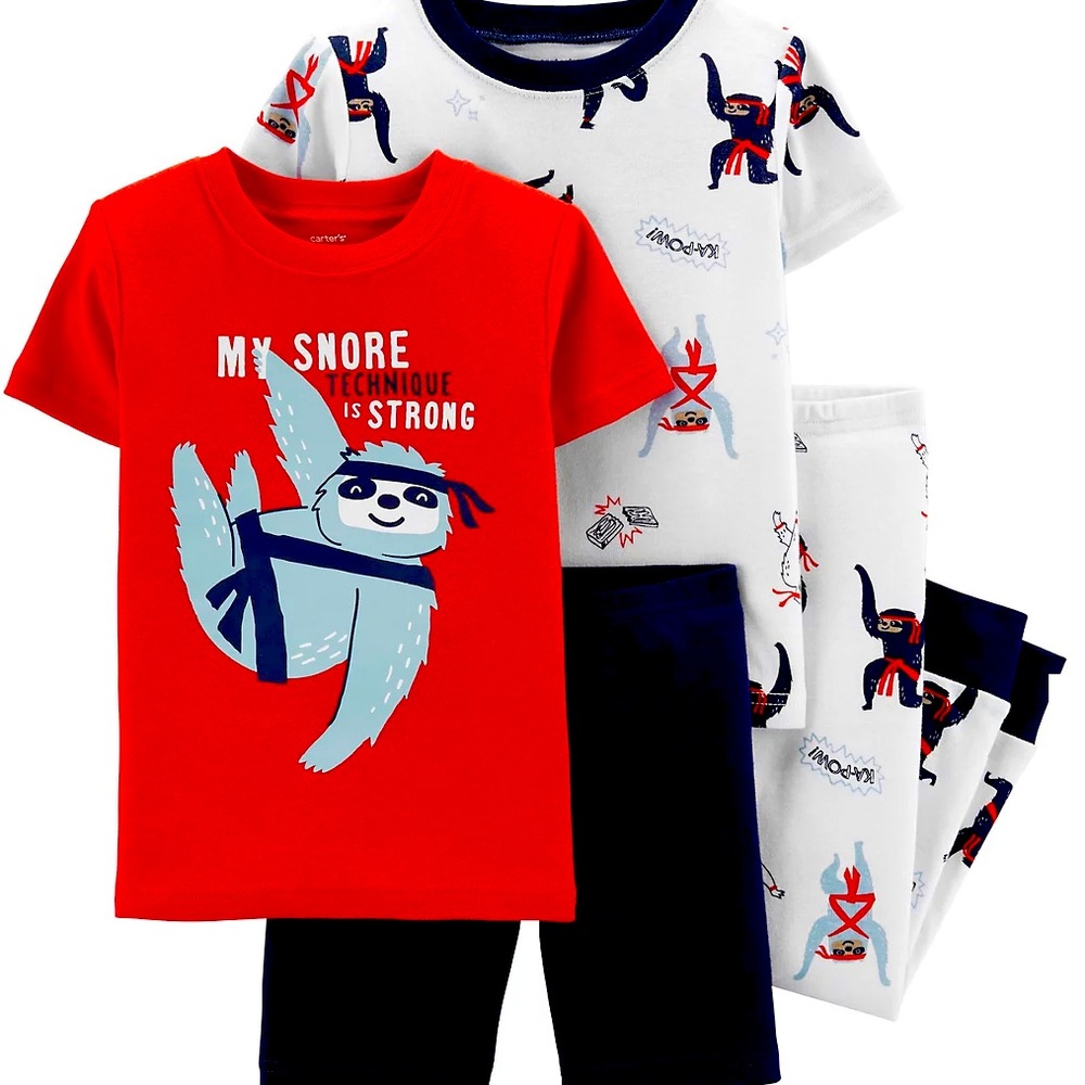 NEW WITH TAGS Toddler Boy Carter's 4-Piece Sloth Ninja Snug Fit Pajama Set 4T